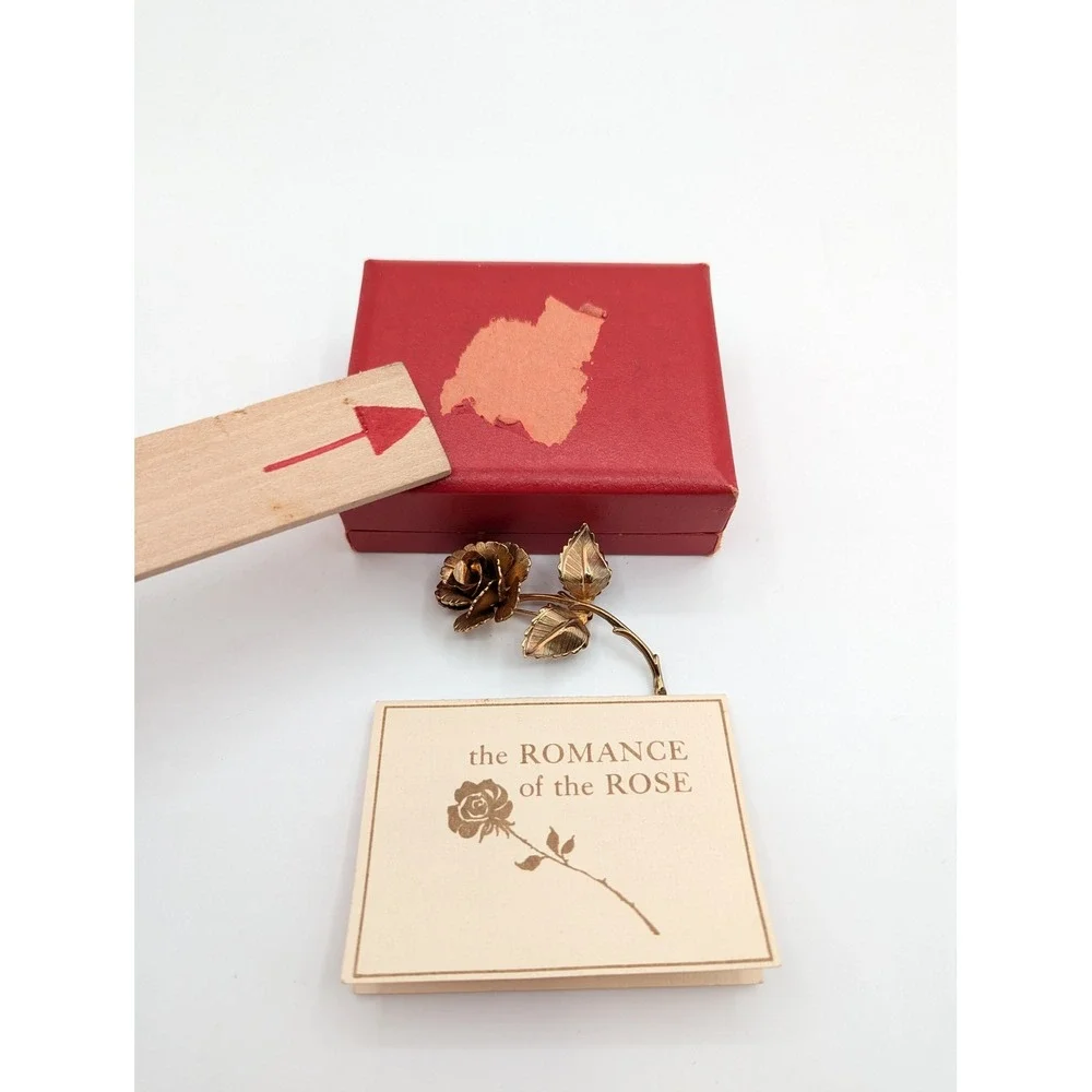 Vintage Romance of the Rose Gold Tone Flower Brooch Pin with Original Box Insert